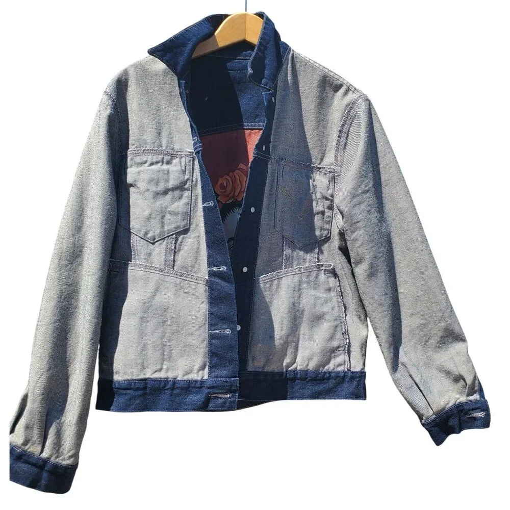 Frida Kahlo Y2K Portrait Denim Trucker Jacket Hand Painted Women L XL / Men M - Picture 7 of 16